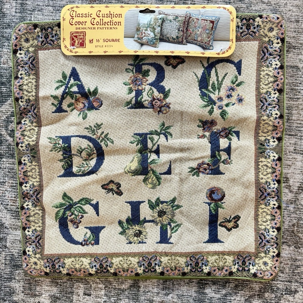ABC Sampler Tapestry Zippered Cushion Cover NOS American Crafts 16 x1 6"